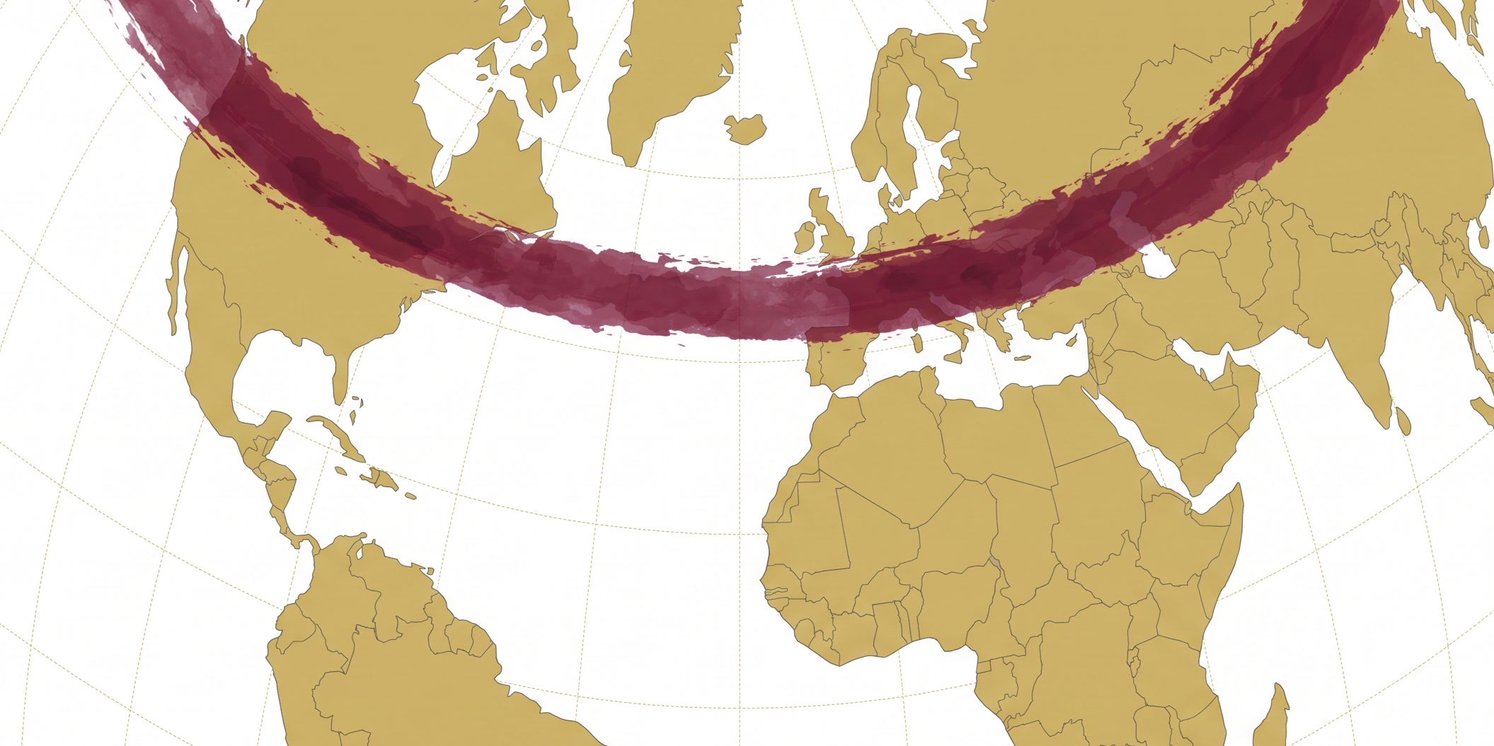 Map projection showing the 45th parallel and wine regions
