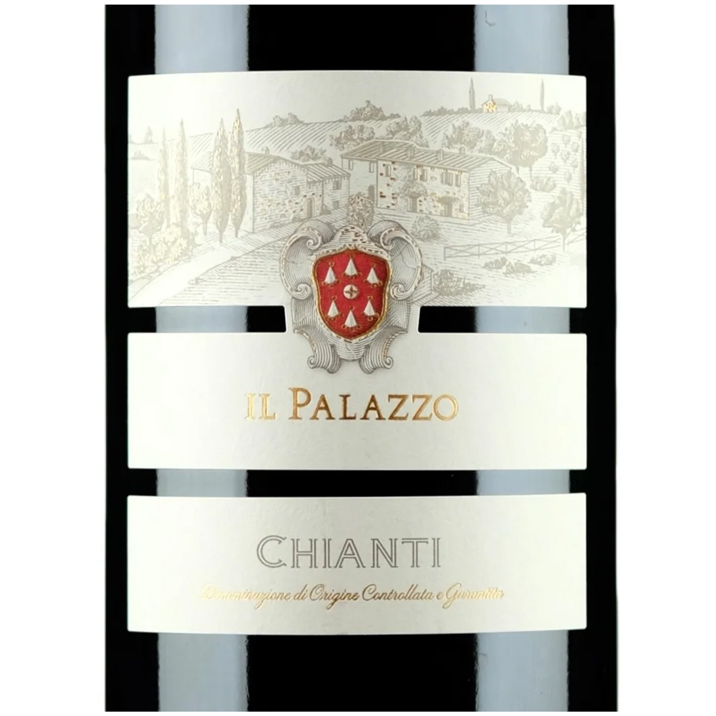 Il Palazzo Chianti wine bottle label with crest closeup