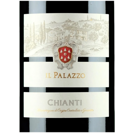 Il Palazzo Chianti wine bottle label with crest closeup