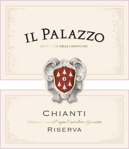 Il Palazzo Chianti Riserva wine label with crest on a light background
