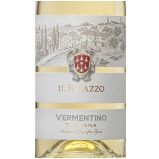 Closeup of Il Palazzo Vermentino Bottle