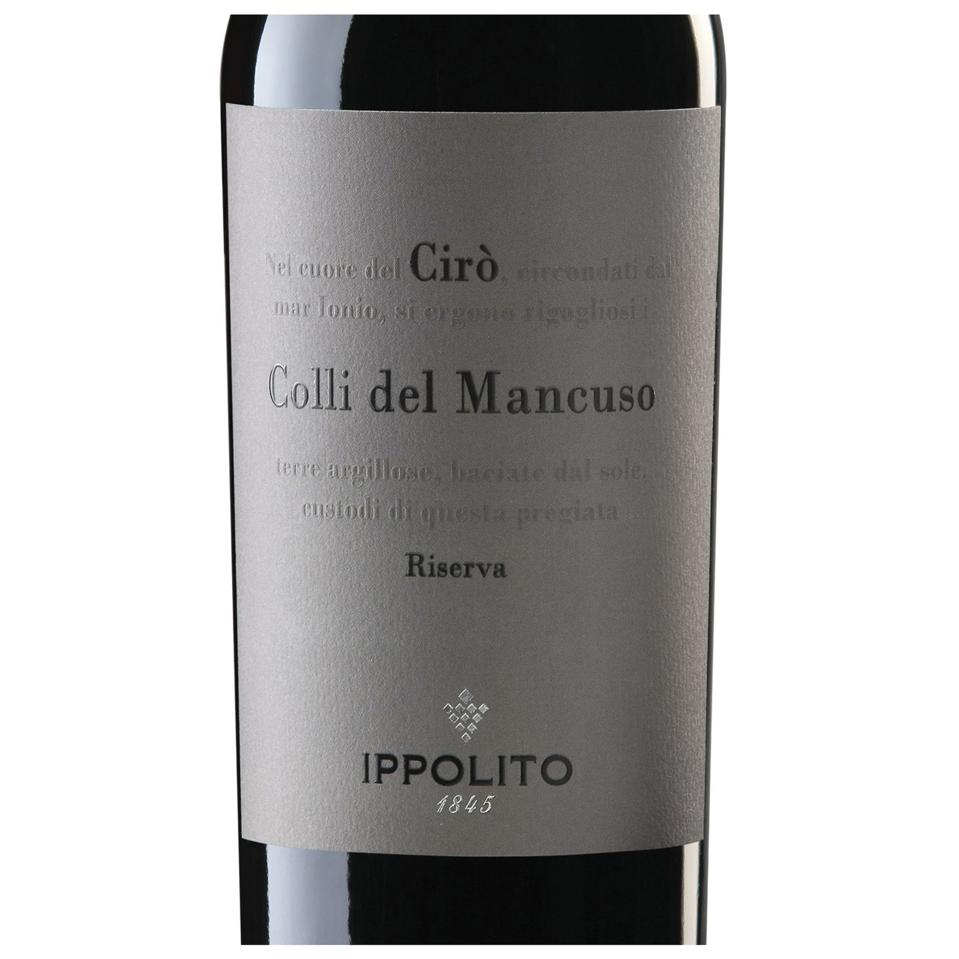 Ippolito Colli del Mancuso Wine Bottle Closeup