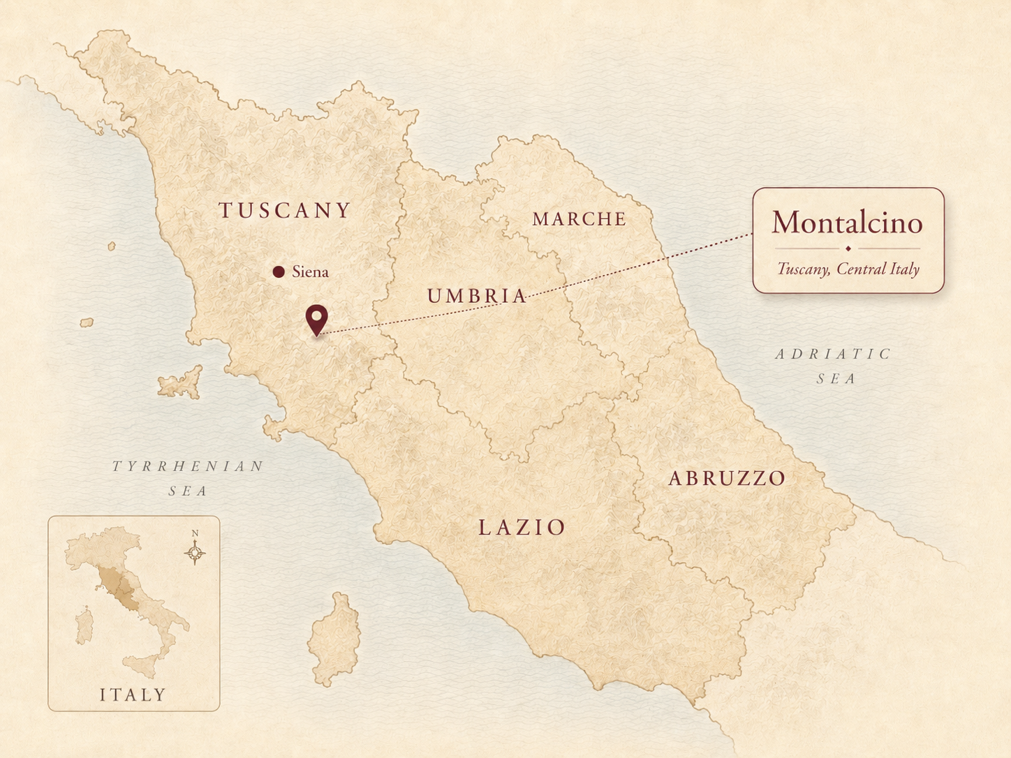 Map of Montalcino, Tuscany, Italy