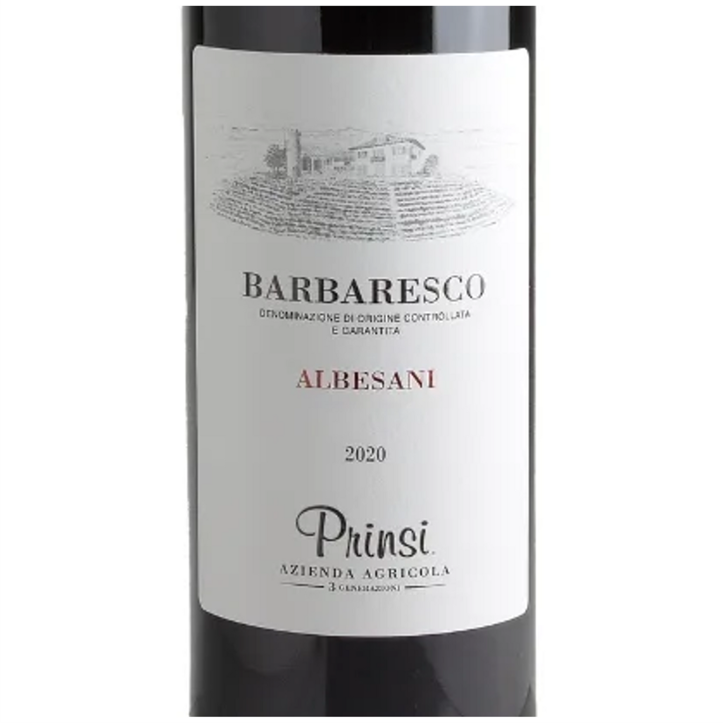 Prinsi Barbaresco Albesani Wine Bottle Closeup