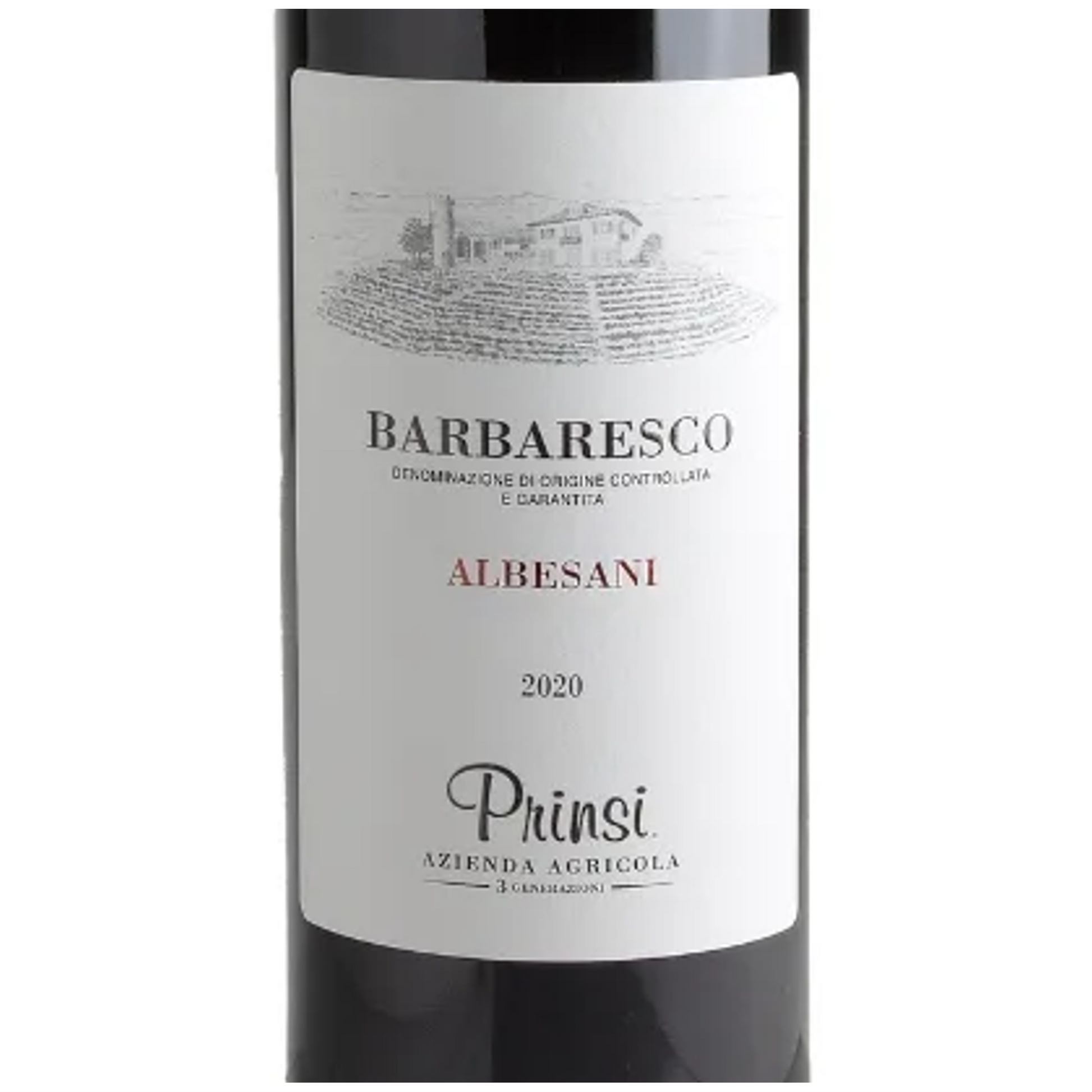 Prinsi Barbaresco Albesani Wine Bottle Closeup