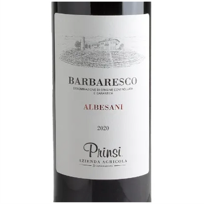 Prinsi Barbaresco Albesani Wine Bottle Closeup