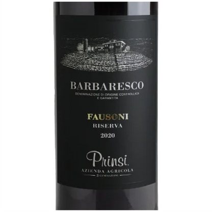 Prinsi Barbaresco Fausoni Riserva Wine Bottle Closeup