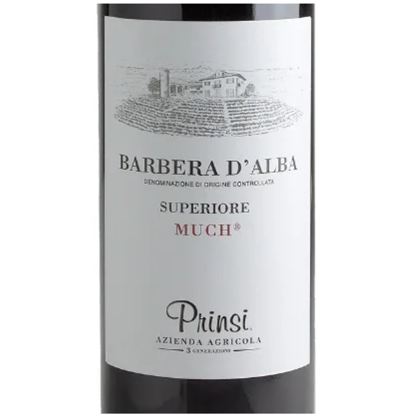 Prinsi Barbera d'Alba Superiore Much Wine Bottle Closeup