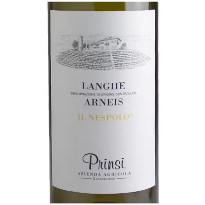 Prinsi Langhe Arneis Il Nespolo Wine Bottle Closeup