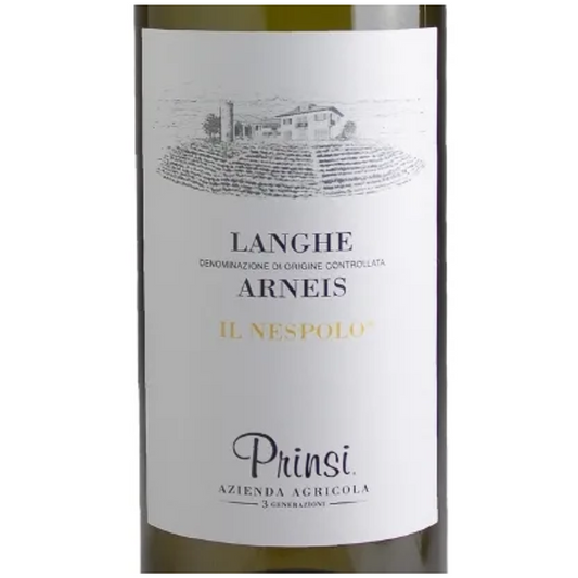 Prinsi Langhe Arneis Il Nespolo Wine Bottle Closeup