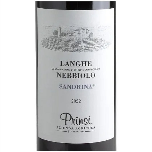 Prinsi Langhe Nebbiolo Sandrina Wine Bottle Closeup