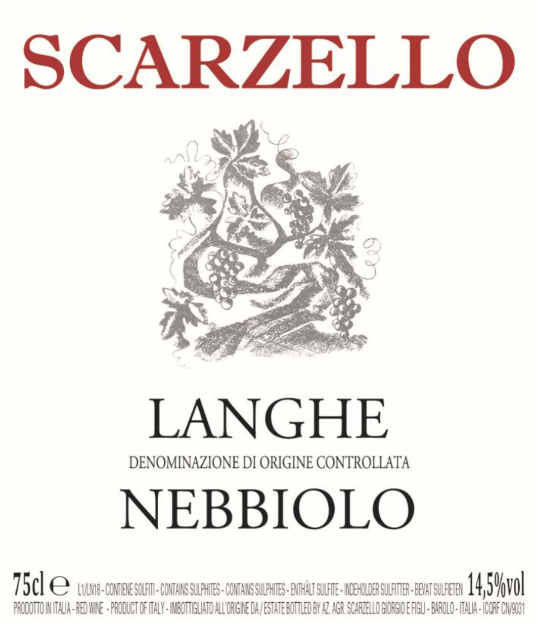 Scarzello Langhe Nebbiolo Wine Label
